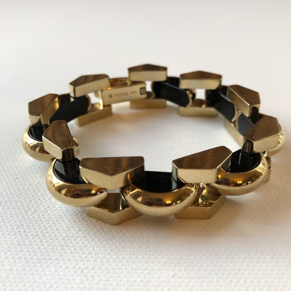 Fossil Jewelry - Fossil Chunky Gold & Black Link Statement Bracelet